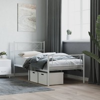  Metal Bed Frame without Mattress with Footboard White 107x203 cm King Single