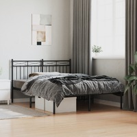  Metal Bed Frame without Mattress with Headboard Black 135x190 cm