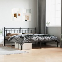  Metal Bed Frame without Mattress with Headboard Black 183x203 cm King