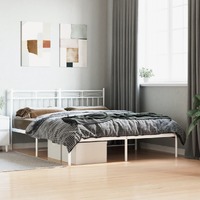  Metal Bed Frame without Mattress with Headboard White 150x200 cm