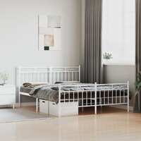  Metal Bed Frame without Mattress with Footboard White 150x200 cm