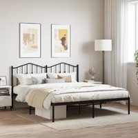  Metal Bed Frame without Mattress with Headboard Black 183x203 cm King
