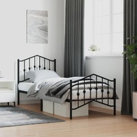  Metal Bed Frame without Mattress with Footboard Black 90x190 cm