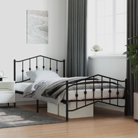  Metal Bed Frame without Mattress with Footboard Black 107x203 cm King Single