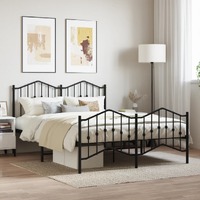  Metal Bed Frame without Mattress with Footboard Black 150x200 cm