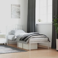  Metal Bed Frame without Mattress with Headboard White 90x190 cm