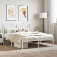  Metal Bed Frame without Mattress with Headboard White 135x190 cm
