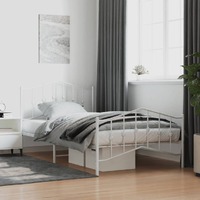  Metal Bed Frame without Mattress with Footboard White 107x203 cm King Single