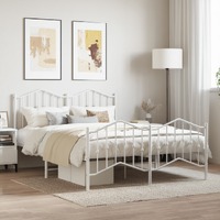  Metal Bed Frame without Mattress with Footboard White 150x200 cm