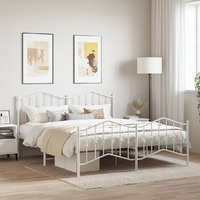  Metal Bed Frame without Mattress with Footboard White 183x203 cm King