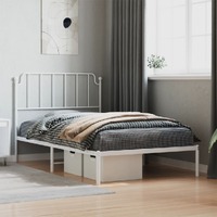 Metal Bed Frame without Mattress with Headboard White 107x203 cm King Single
