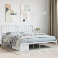  Metal Bed Frame without Mattress with Headboard White 183x203 cm King