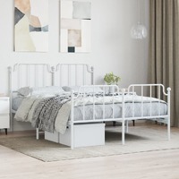  Metal Bed Frame without Mattress with Footboard White 135x190 cm