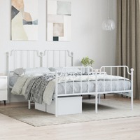  Metal Bed Frame without Mattress with Footboard White 150x200 cm