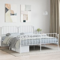  Metal Bed Frame without Mattress with Footboard White 183x203 cm King
