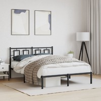  Metal Bed Frame without Mattress with Headboard Black 135x190 cm
