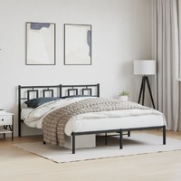  Metal Bed Frame without Mattress with Headboard Black 150x200 cm
