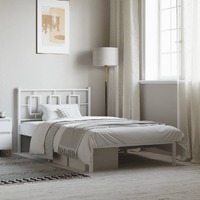  Metal Bed Frame without Mattress with Headboard White 107x203 cm King Single