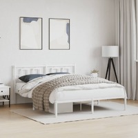  Metal Bed Frame without Mattress with Headboard White 150x200 cm