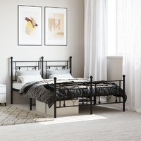  Metal Bed Frame without Mattress with Footboard Black 135x190 cm