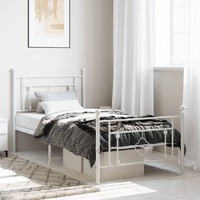  Metal Bed Frame without Mattress with Footboard White 90x190 cm