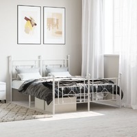  Metal Bed Frame without Mattress with Footboard White 135x190 cm