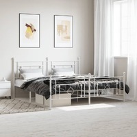  Metal Bed Frame without Mattress with Footboard White 183x203 cm King