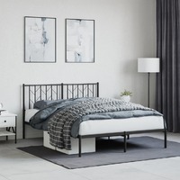  Metal Bed Frame without Mattress with Headboard Black 135x190 cm