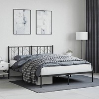  Metal Bed Frame without Mattress with Headboard Black 150x200 cm