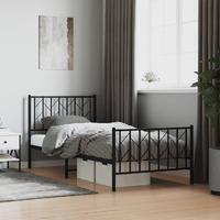  Metal Bed Frame without Mattress with Footboard Black 90x190 cm