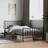  Metal Bed Frame without Mattress with Footboard Black 107x203 cm King Single