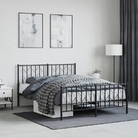  Metal Bed Frame without Mattress with Footboard Black 135x190 cm