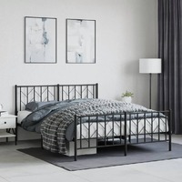  Metal Bed Frame without Mattress with Footboard Black 150x200 cm
