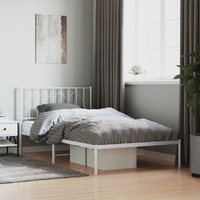  Metal Bed Frame without Mattress with Headboard White 107x203 cm King Single