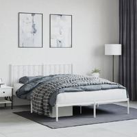  Metal Bed Frame without Mattress with Headboard White 150x200 cm