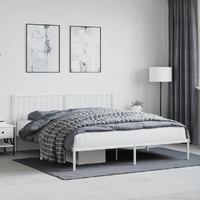  Metal Bed Frame without Mattress with Headboard White 183x203 cm King
