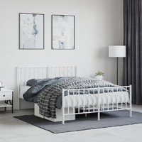  Metal Bed Frame without Mattress with Footboard White 135x190 cm