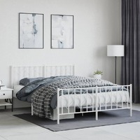  Metal Bed Frame without Mattress with Footboard White 150x200 cm