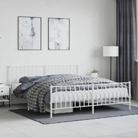  Metal Bed Frame without Mattress with Footboard White 183x203 cm King