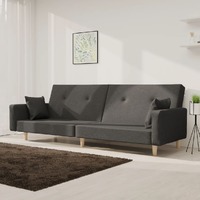  2-Seater Sofa Bed with Two Pillows Dark Grey Fabric