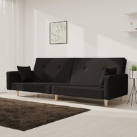  2-Seater Sofa Bed with Two Pillows Black Fabric