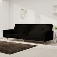  2-Seater Sofa Bed with Two Pillows Black Velvet