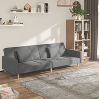  2-Seater Sofa Bed with Two Pillows Light Grey Fabric