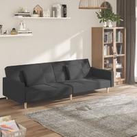  2-Seater Sofa Bed with Two Pillows Dark Grey Fabric