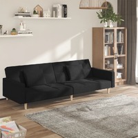  2-Seater Sofa Bed with Two Pillows Black Fabric