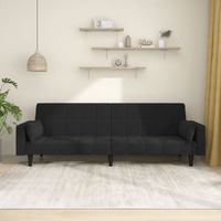  2-Seater Sofa Bed with Two Pillows Black Velvet