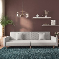  2-Seater Sofa Bed with Two Pillows Light Grey Fabric