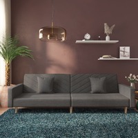  2-Seater Sofa Bed with Two Pillows Dark Grey Fabric