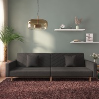  2-Seater Sofa Bed with Two Pillows Black Fabric