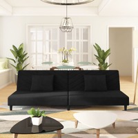  2-Seater Sofa Bed with Two Pillows Black Velvet